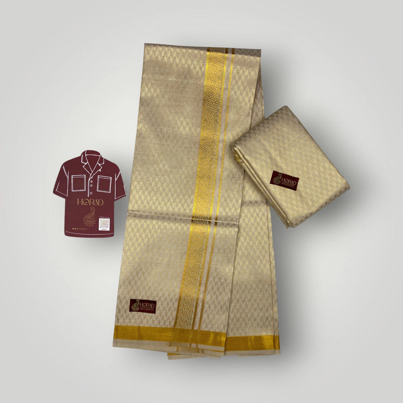 HORAD Kora Cotton Tissue Emboss Light Gold Shirt Material+Dhoti