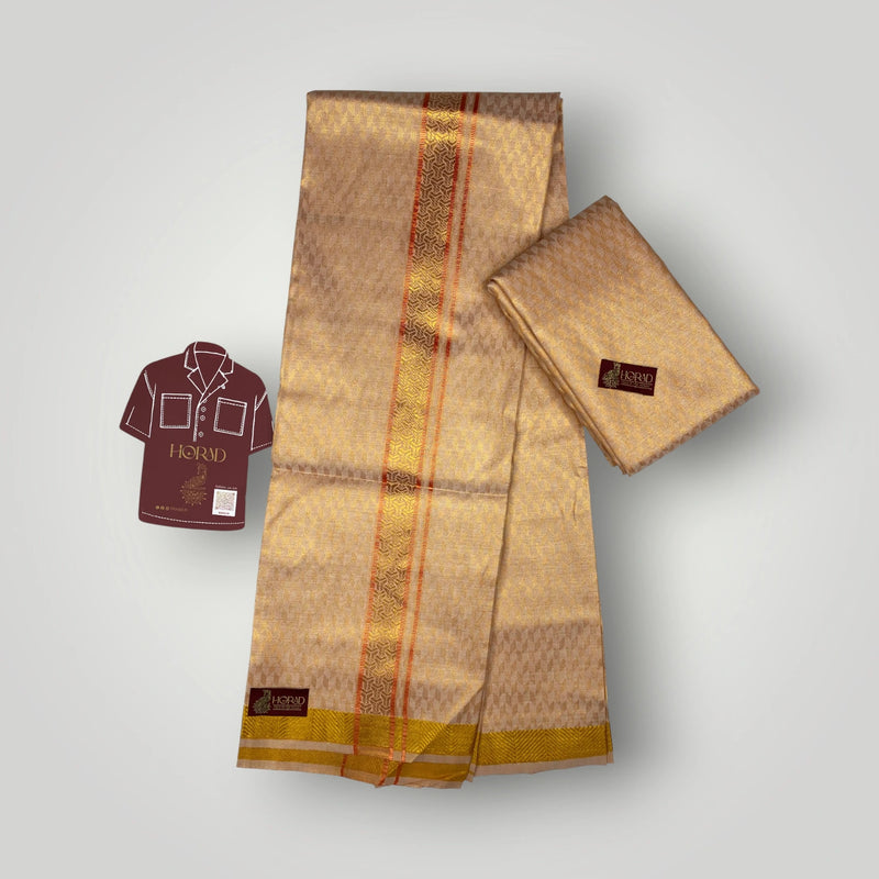 HORAD Kora Cotton Tissue Emboss Light Orange Shirt Material+Dhoti