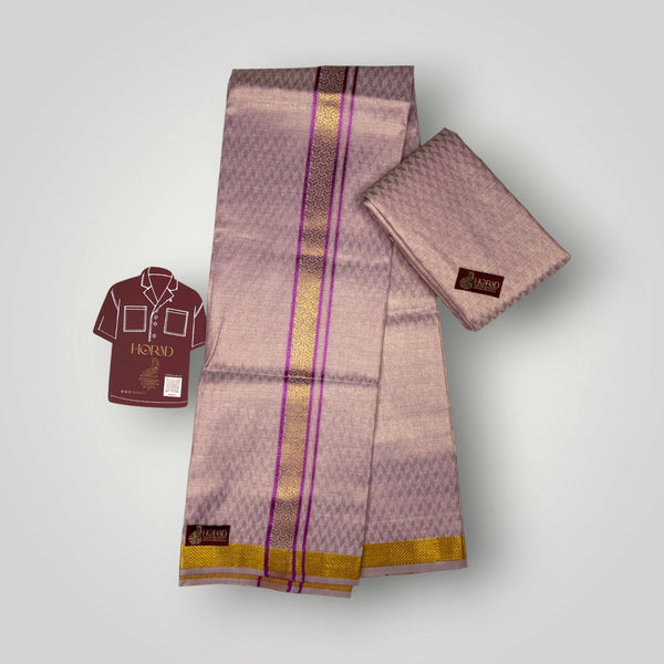 Horad Kora Cotton Tissue Emboss Dual Magenta Shirt Material+Dhoti