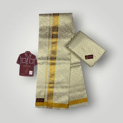 Horad Kora Cotton Tissue Flower Emboss Light Gold Shirt Material+Dhoti
