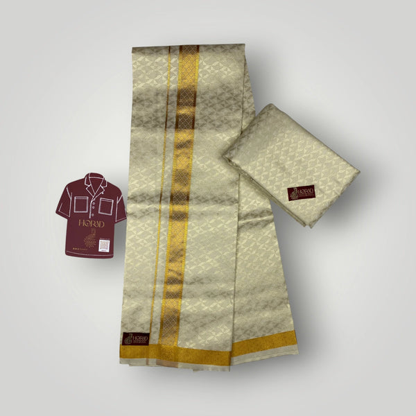 Horad Kora Cotton Tissue Flower Emboss Light Gold Shirt Material+Dhoti