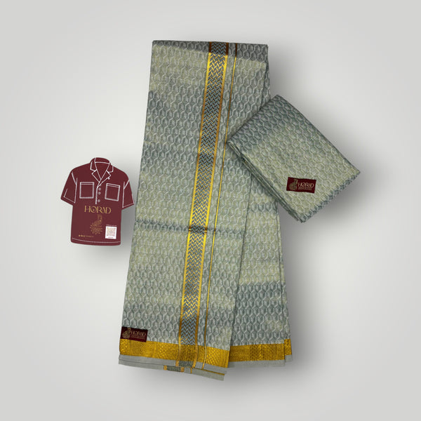 Horad Kora Cotton Tissue Emboss Forest Green Shirt Material+Dhoti