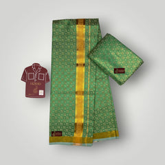 Horad Kora Cotton Tissue Emboss Dark Green Shirt Material+Dhoti