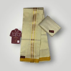 Horad Kora Cotton Tissue Emboss Light Gold Shirt Material+Dhoti