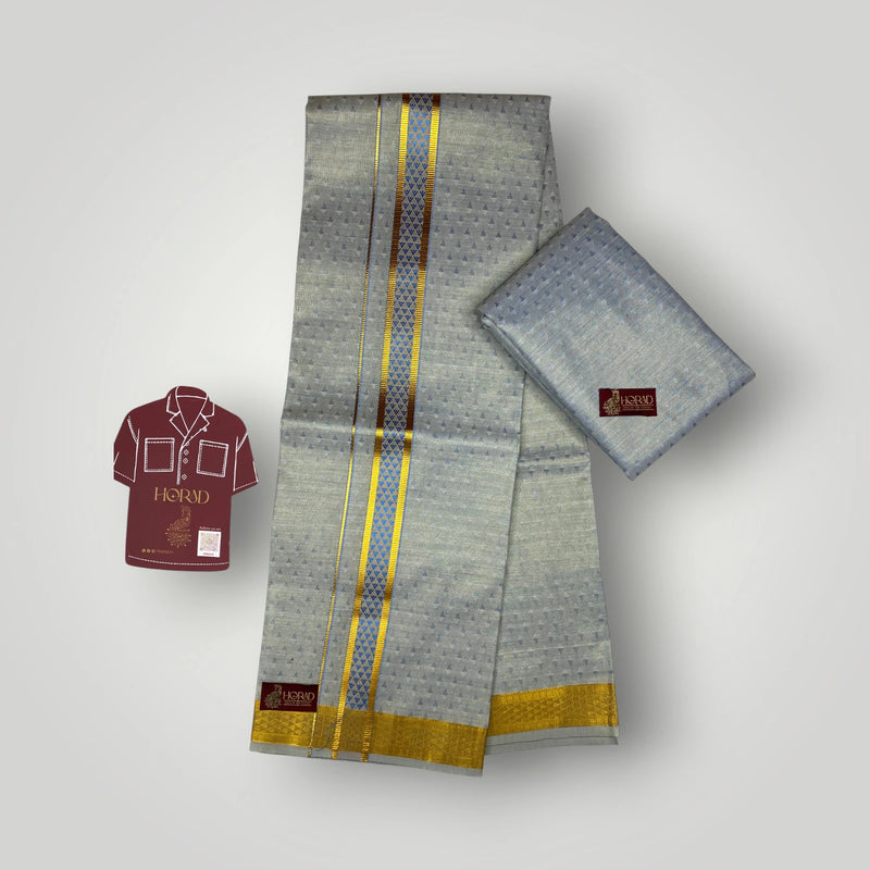 Horad Kora Cotton Tissue Emboss Light Blue Shirt Material+Dhoti