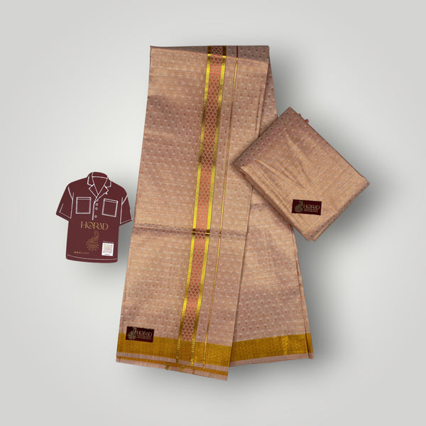 Horad Kora Cotton Tissue Emboss Light Orange Shirt Material+Dhoti