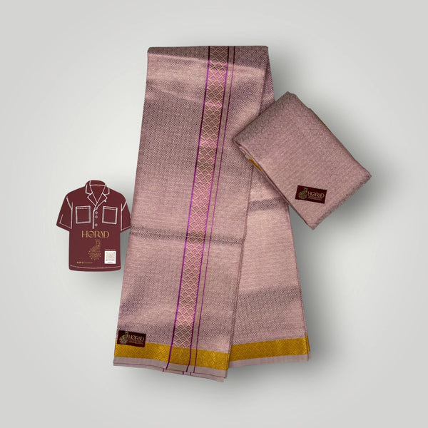 Horad Kora Cotton Tissue Emboss Dual Pink Shirt Material+Dhoti