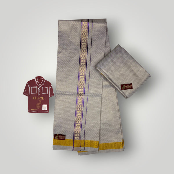 Horad Kora Cotton Tissue Emboss Dual Blue Shirt Material+Dhoti