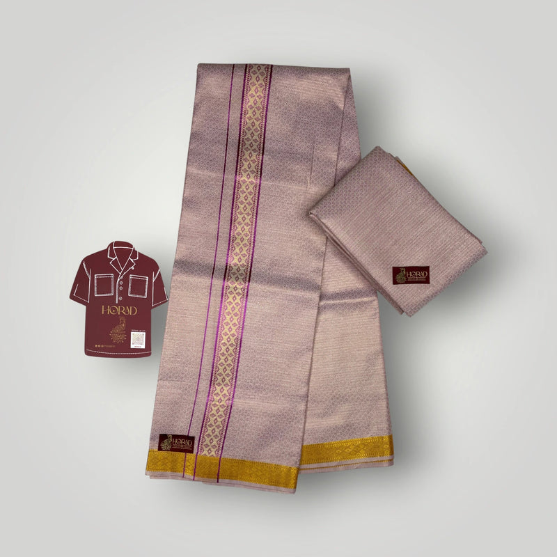 Horad Kora Cotton Tissue Emboss Dual Magenta Shirt Material+Dhoti