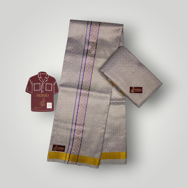 Horad Kora Cotton Tissue Emboss Dual Violet Shirt Material+Dhoti