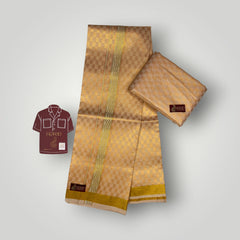 Horad Kora Cotton Tissue Square Emboss Light Orange Shirt Material+Dhoti
