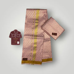 Horad Kora Cotton Tissue Square Emboss Pink Shirt Material+Dhoti
