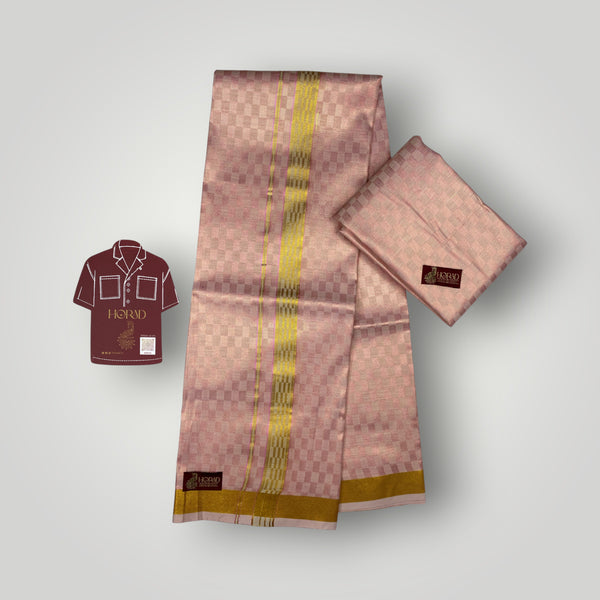 Horad Kora Cotton Tissue Square Emboss Pink Shirt Material+Dhoti