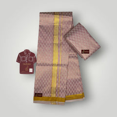 Horad Kora Cotton Tissue Square Emboss Magenta Shirt Material+Dhoti