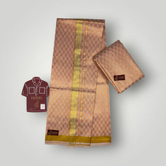 Horad Kora Cotton Tissue Square Emboss Red Shirt Material+Dhoti