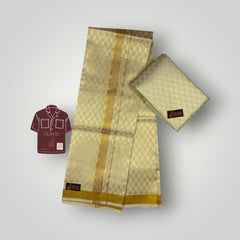 Horad Kora Cotton Tissue Square Emboss Bright Yellow Shirt Material+Dhoti
