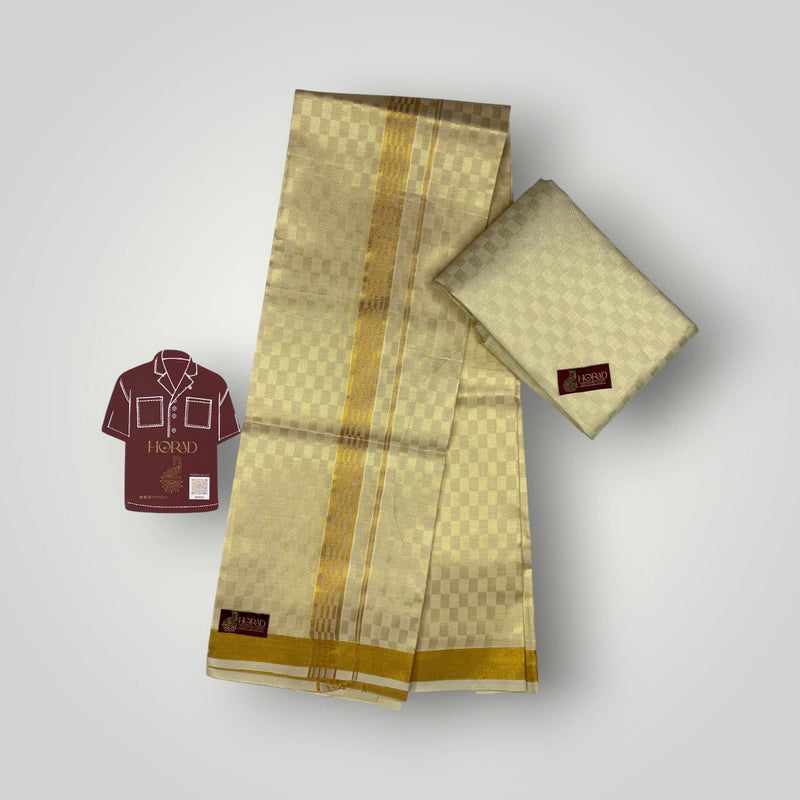 Horad Kora Cotton Tissue Square Emboss Bright Yellow Shirt Material+Dhoti