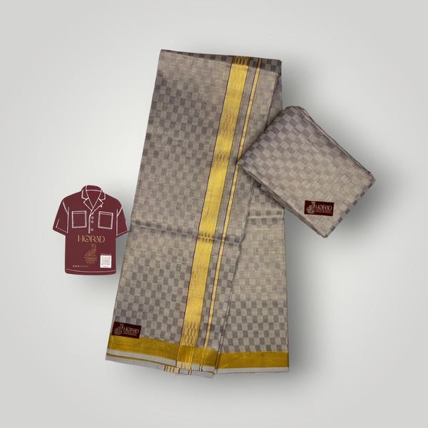 Horad Kora Cotton Tissue Square Emboss Sandstone Shirt Material+Dhoti