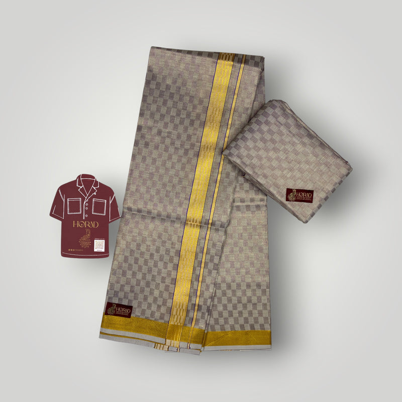 Horad Kora Cotton Tissue Square Emboss Sandstone Shirt Material+Dhoti