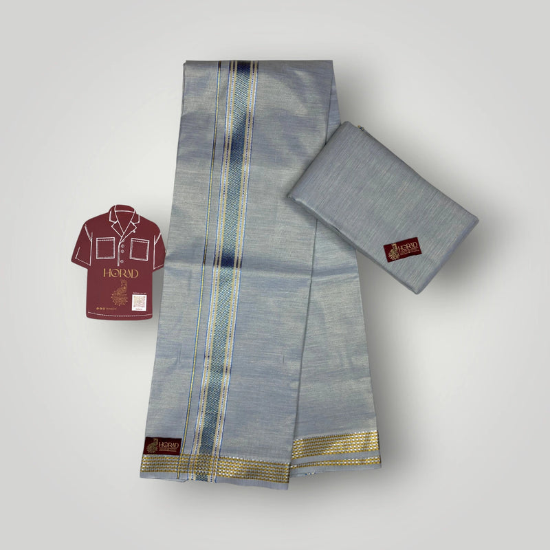 Horad Kora Cotton Tissue Navy Blue Shirt Material+Dhoti