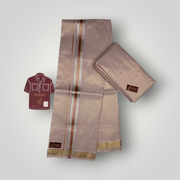 Horad Kora Cotton Tissue Magenta Shirt Material+Dhoti
