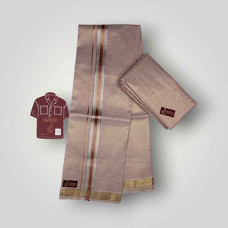 Horad Kora Cotton Tissue Magenta Shirt Material+Dhoti