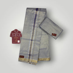 Horad Kora Cotton Tissue Bluish Grey Shirt Material+Dhoti