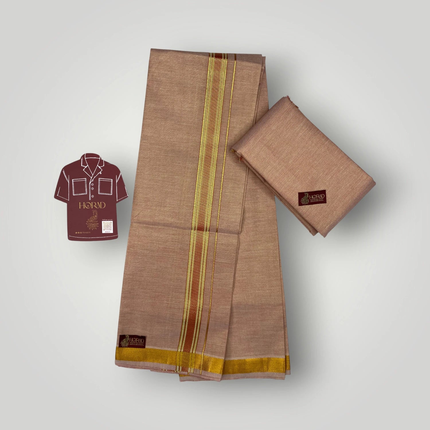 Horad Kora Cotton Tissue Light Red Shirt Material+Dhoti – HORAD
