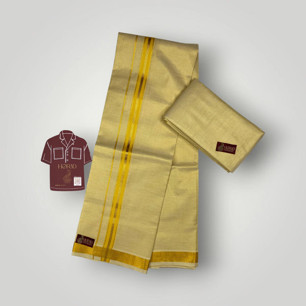 Horad Kora Cotton Tissue Sun Yellow Shirt Material+Dhoti