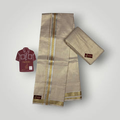 Horad Kora Cotton Tissue Desert Gold Fancy Border Shirt Material+Dhoti