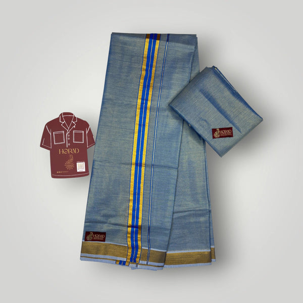 Horad Kora Cotton Tissue Bright Blue Shirt Material+Dhoti