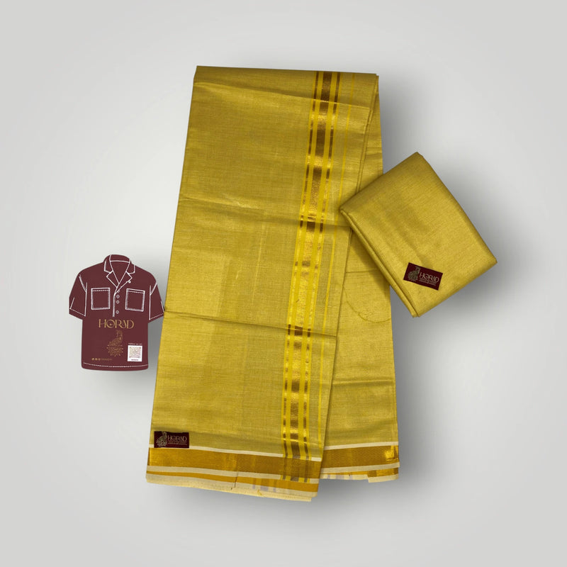 Horad Kora Cotton Tissue Bright Yellow Shirt Material+Dhoti