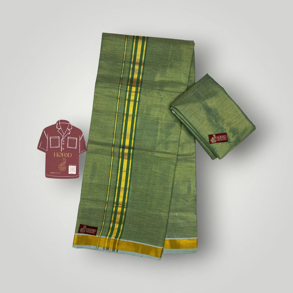 Horad Kora Cotton Tissue Bright Green Shirt Material+Dhoti