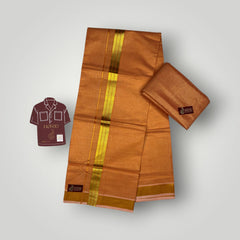 Horad Kora Cotton Tissue Dark Orange Shirt Material+Dhoti