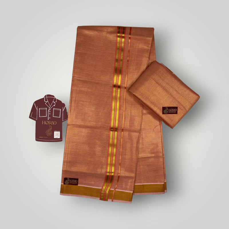 Horad Kora Cotton Tissue Light Orange Shirt Material+Dhoti