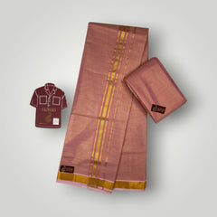 Horad Kora Cotton Tissue Dark Pink Shirt Material+Dhoti