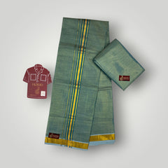 Horad Kora Cotton Tissue Dark Green Shirt Material+Dhoti