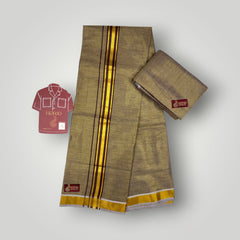 Horad Kora Cotton Tissue Dark Sandstone Shirt Material+Dhoti