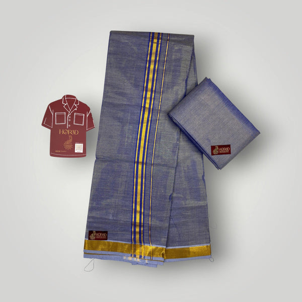 Horad Kora Cotton Tissue Dark Blue Shirt Material+Dhoti