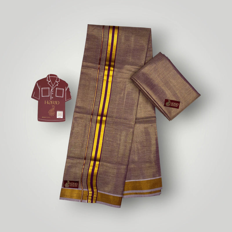 Horad Kora Cotton Tissue Dark Magenta Shirt Material+Dhoti