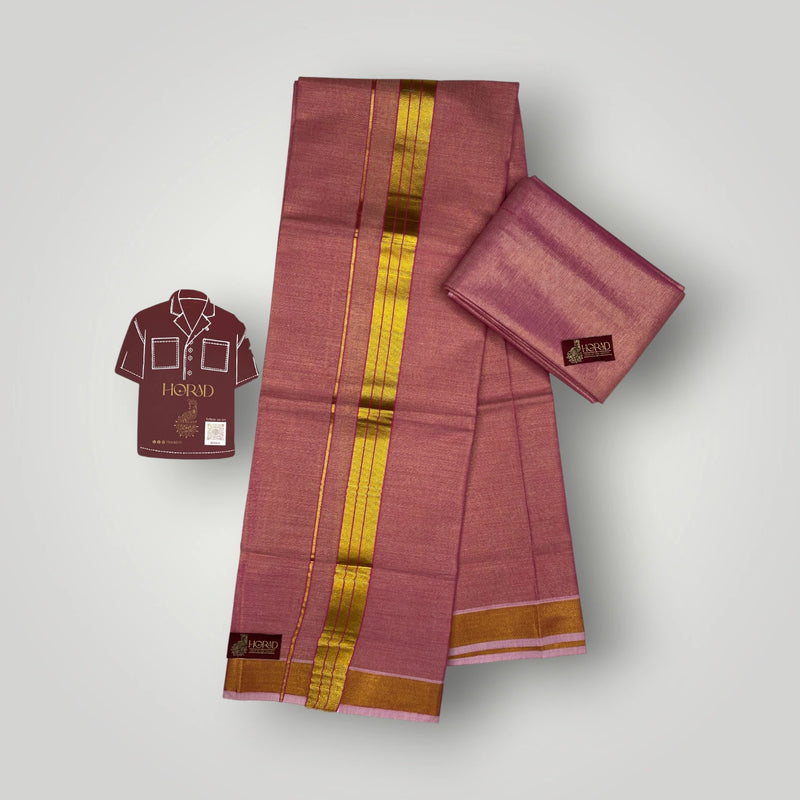 Horad Kora Cotton Tissue Dark Pink Shirt Material+Dhoti