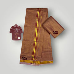 Horad Kora Cotton Tissue Shiny Red Shirt Material+Dhoti