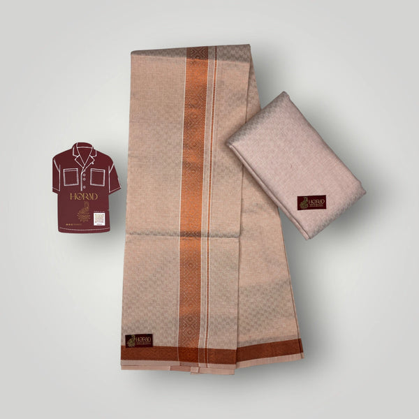 Horad Kora Cotton Tissue Emboss Copper Shirt Material+Dhoti