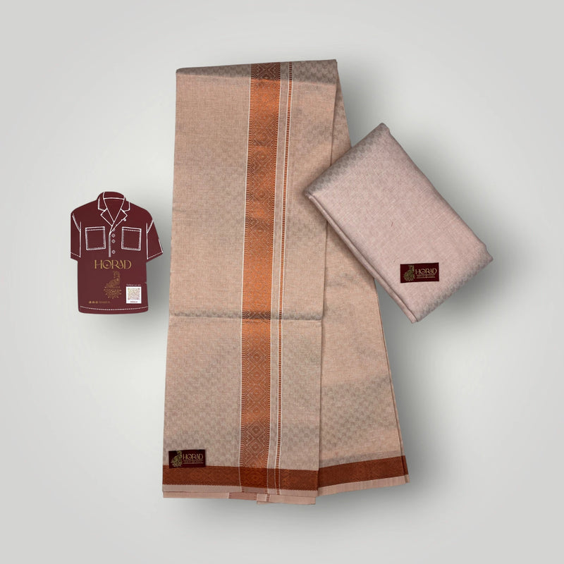 Horad Kora Cotton Tissue Emboss Copper Shirt Material+Dhoti