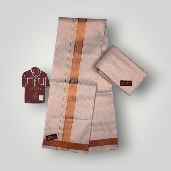 Horad Kora Cotton Tissue Emboss Copper Shirt Material+Dhoti