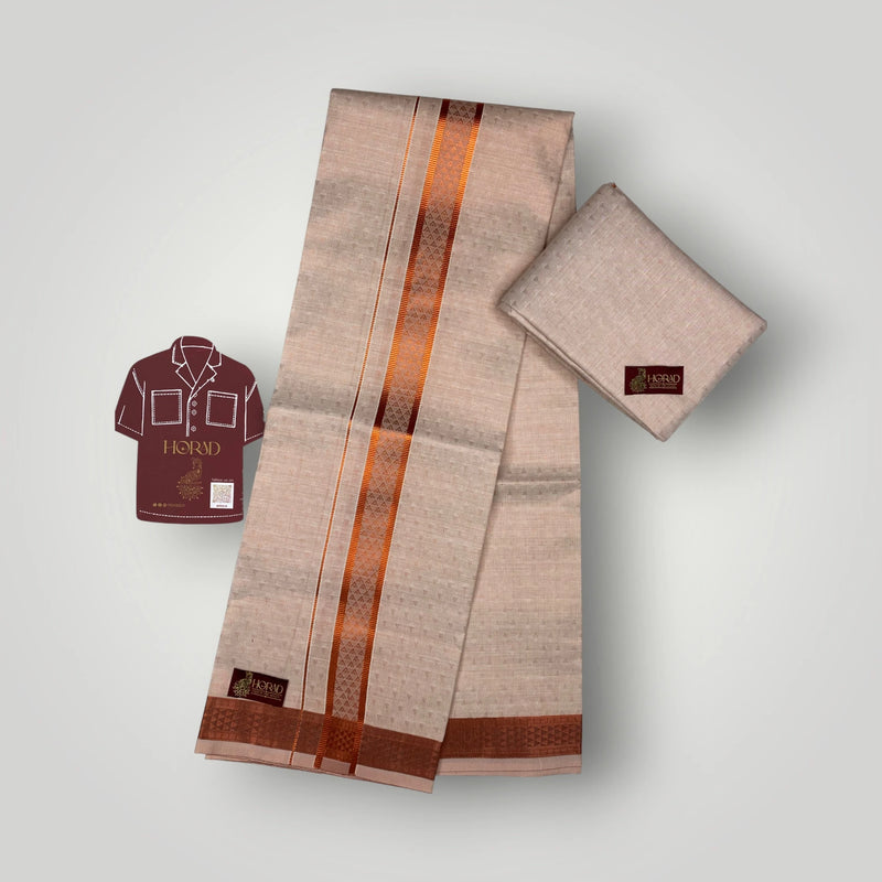 Horad Kora Cotton Tissue Emboss Copper Shirt Material+Dhoti