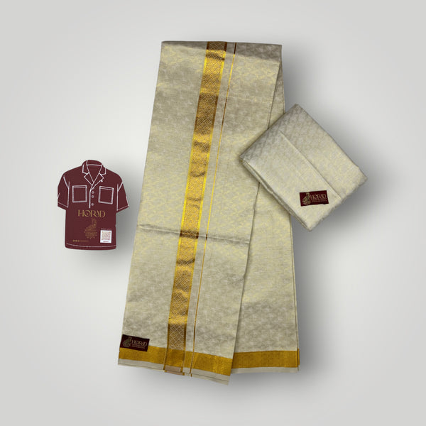 Horad Kora Cotton Tissue Emboss Light Gold Shirt Material+Dhoti