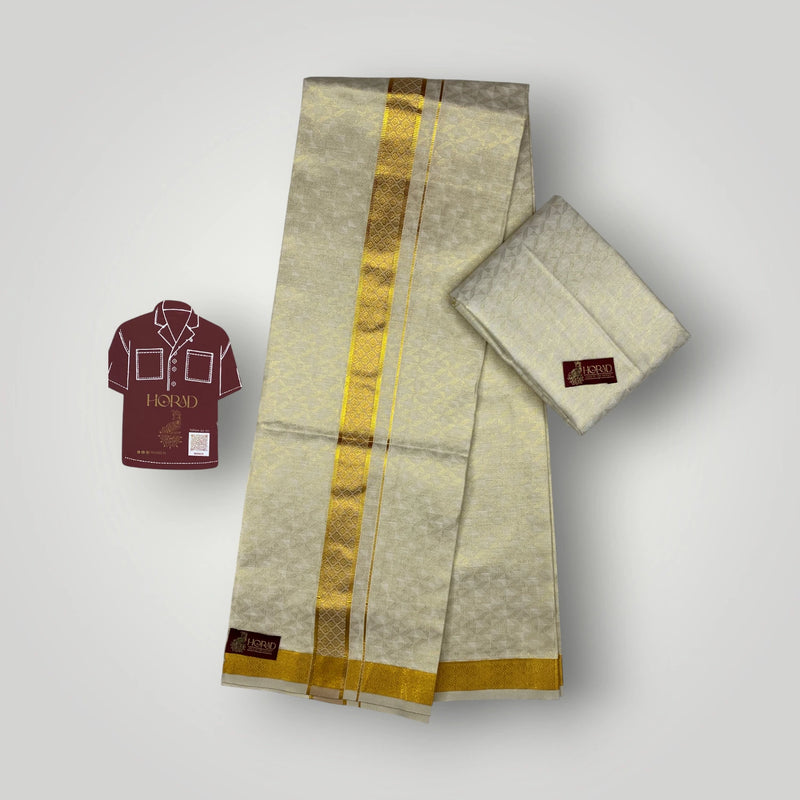 Horad Kora Cotton Tissue Emboss Light Gold Shirt Material+Dhoti
