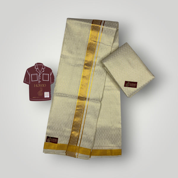 Horad Kora Cotton Tissue Emboss Light Gold Shirt Material+Dhoti
