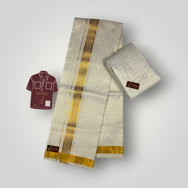 Horad Kora Cotton Tissue Emboss Light Gold Shirt Material+Dhoti